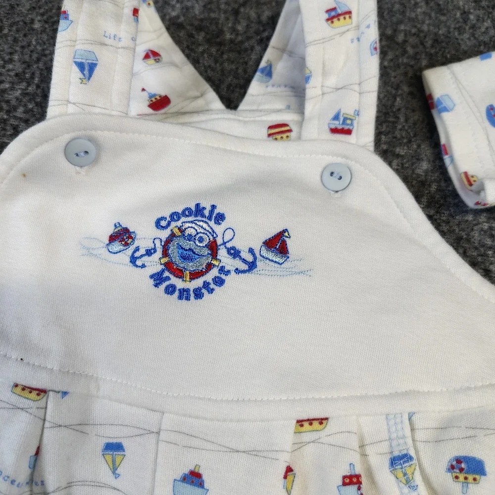 Vintage cookie monster overall set 3/6 months nautical sesame street